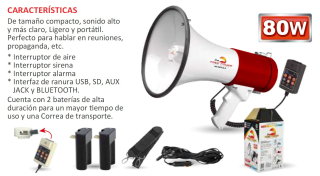 MEGAFONO RECARGABLE 80W MODELO ZZ-HW-66SUR-R MARCA FREE POWER