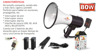 MEGÁFONO RECARGABLE 80W MODELO ZZ-HW-66SUR-BK MARCA FREE POWER
