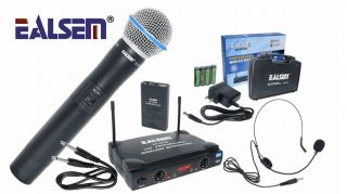 MICROFONO INALAMBRICO MANO Y VINCHA CON MALETA MODELO ES-SP58(M/V) MARCA EALSEM