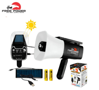 MEGAFONO 100W CON PANEL SOLAR ALTAVOZ, BLUETOOH, SIRENA, USB, GRABADOR MODELO HFP-699PRO MARCA FREE POWER