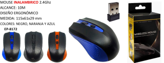 MOUSE INALAMBRICO 2.4GHZ ALC. 10 MTS