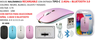 MOUSE INALAMB RECARGABLE CON ENTRADA TIPO C 2.4GHX + BT 3.0