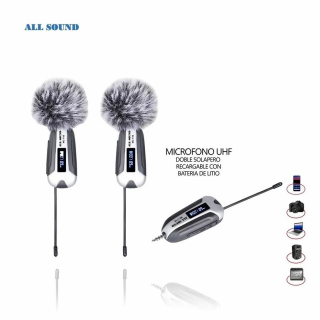 MICROFONO DOBLE INALAMBRICO UHF SOLAPERO MODELO MC-T1B MARCA ALL SOUND