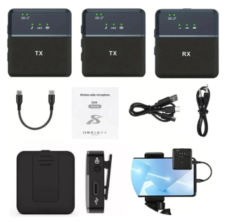 Micrófono Inalámbrico Solapero SX9 - Doble C/Receptor de entrada para IPHONE - SX9-IP