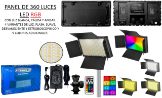 PANEL DE 360 LUCES LED CON LUZ BLANCA, CALIDA Y AMBAR - LED 600 RGB