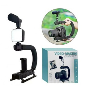 KIT ESTABILIZADOR DE SOPORTE CON MICROFONO Y FLASH LIGHT PARA SMARTPHONE, CAMARAS Y VIDEOCAMARAS - AY49U