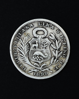 Moneda Plata Perú 1 quinto 9 Décimos 1899 Error de acuñación