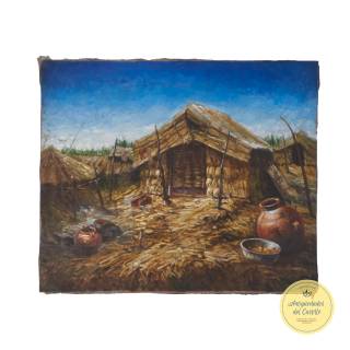 Escena hogar oleo sobre lienzo por Emilio Turpo