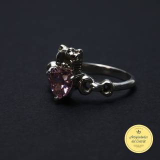 Anillo de plata Hello Kity con piedra corazón rosa