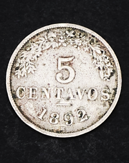 Moneda de cuproniquel Bolivia 5 centavos 1892