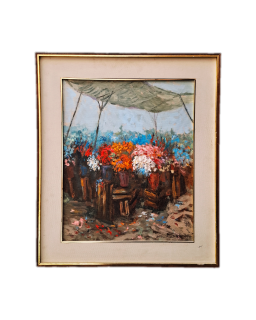 Puesto de flores arte pintura acrílico sobre lienzo