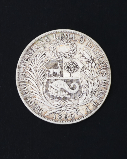 Moneda de plata Perú Un sol 9 decimos 1890