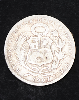 Moneda de plata Perú Un Dino 9 decimos 1916