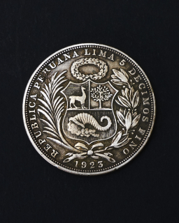 Moneda de plata Peru Un sol 5 decimos 1923