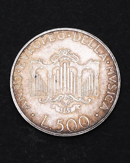 Moneda de plata Italia 500 liras, Año Europeo de la Música, 1985