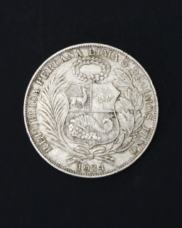 Moneda antigua Perú Un sol 5 decimos 1934