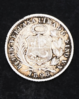 Moneda de plata Perú 1/2 dinero 9 decimos 1898 V.N