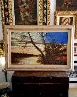 Paisaje clásico oleo lienzo marco madera firmado