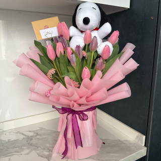 ABRAZO EN TULIPANES - 20 TULIP CON PELUCHITO