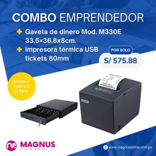 Combo Impresora térmica tickets 80mm USB+ 01 Gaveta de dinero metálico nueva en caja Modelo M330E 33.5×36.8x8cm