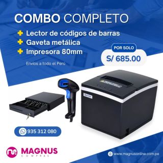 Combo para su negocio Gaveta+Lector 1D+Impresora de tickets 80mm