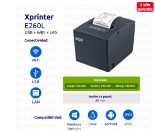 Impresora ticketera térmica escritorio USB LAN WIFI 80mm E260L