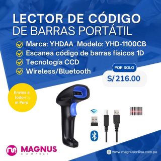 Lector código barras portátil Wireless/Bluetooth 1D CCD YHD-1100CB