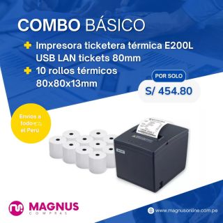 Impresora ticketera térmica USB LAN 80mm + 10 rollos 80x80x13mm