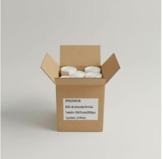 Caja de 10 rollos de Etiquetas adhesivas térmico 50x25mm TD blanco sin precorte