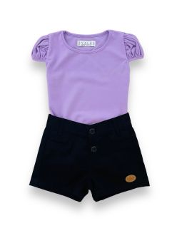 SHORT NEGRO Y POLO LILA