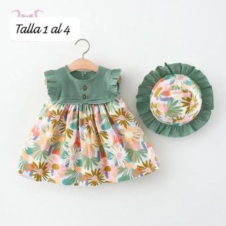 vestido verde con falda floreado codigo 100456