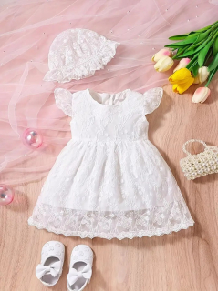 VESTIDO  BLANCO  ENCAJE SOLO VESTIDO CON FORRO MANGA CORTA CODIGO 100519C