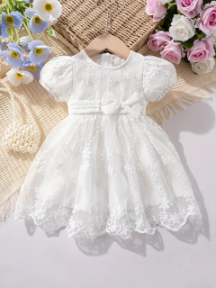 Vestido de Bautizo Blanco para Niñas  MANGA CORTA lazo  codigo 100245BC