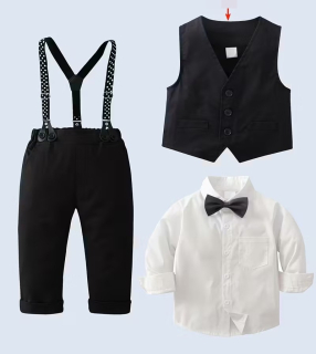 Traje elegante para caballero estilo británico, camisa + corbata + chaleco + pantalones con tirantes,  codigo 100520