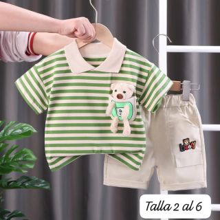 Conjunto osito verde rayas niños 2 piezas codigo 100454