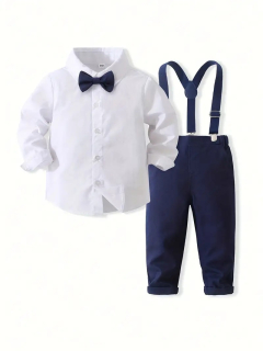 TERNO ELEGANTE PANTALON AZUL TIRANTES CORBATA CAMISA MANGA LARGA BLANCO  CODIGO 100496PAZ