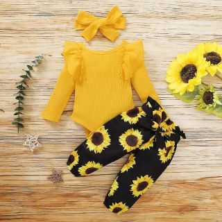 Conjunto niñas bebe  Girasol con body  manga larga   codigo 100362PL