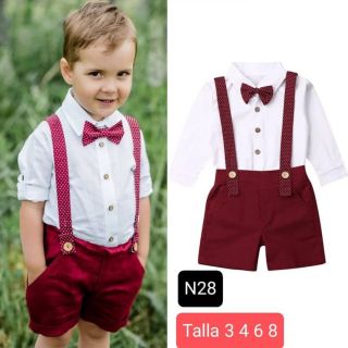 Conjunto niños 3 piezas tirantes guinda codigo  N28