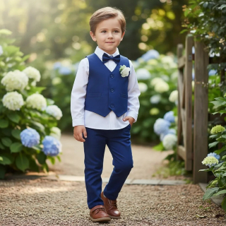Traje elegante azul 4 piezas modelo exclusivo codigo 100551