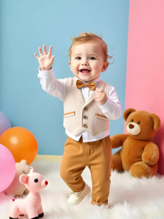 HERMOSO TRAJE ELEGANTE PANTALON  OCRE  CODIGO 100529