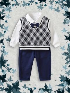 CONJUNTO CHALECO HILO CUADROS AZUL, CAMISA B LANCA Y PANTALON AZUL  CON CORBATIN AZUL CODIGO 100501