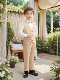 Traje Elegante Beige  detalle de pañuelo– Set Completo Código: 100155BLN