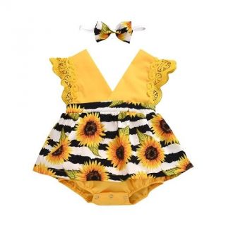 Vestido niñas bebe body Girasol con VINCHA Código producto 100262AM