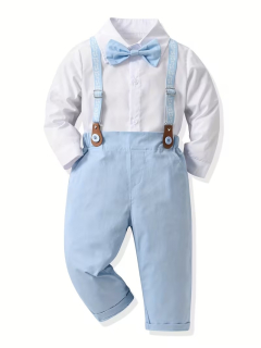Traje elegante celeste camisa con tirantes    codigo 100548p