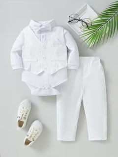 Conjunto de traje  blanco de fiesta para niños con chaleco  con body 100152bb
