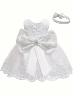 Vestido  blanco princesa Elegante con Lazo Bordado en Tul para Niñas 100533