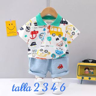CONJUNTO NIÑOS 2 PIEZAS POLO CAMISERO  MODELO AUTOS MAS SHORT codigo 100440