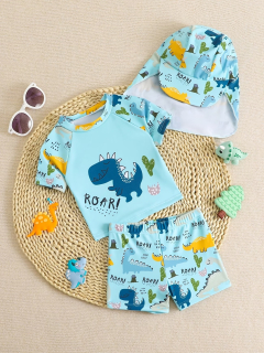 Ropa de baño 3 piezas celeste dinosaurio  codigo 100553CD