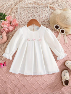 HERMOS VESTIDO  BLANCO MANGA LARGA CON DETALLE DE ROSA CODIGO 100528BR
