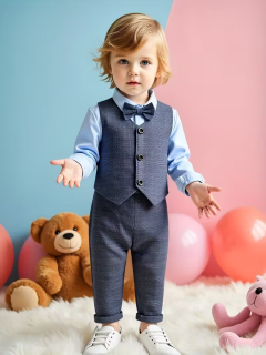 Traje elegante azul cuadros  codigo 100535